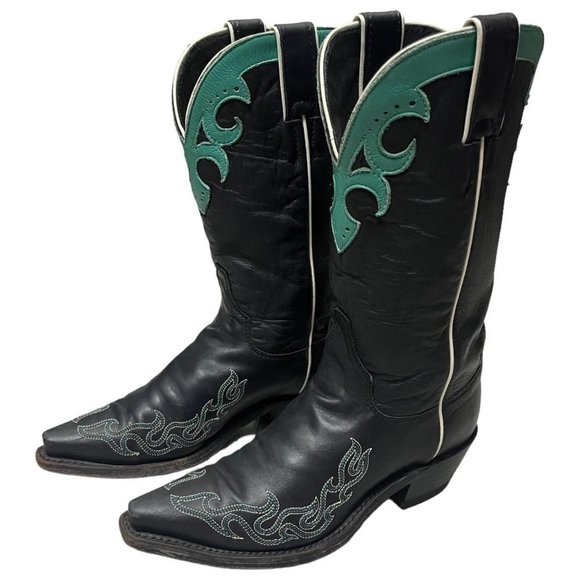 FLAMING Vintage Genuine JUSTIN Western Cowboy Boots - 5.5 US - Picture 1 of 6